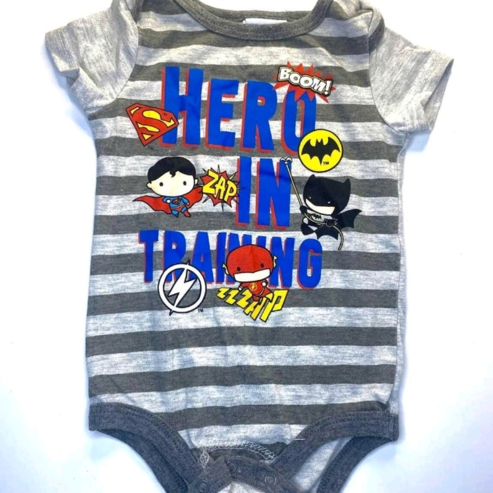 Justice League Hero In Training Onesie- Batman, Superman & Flash- 3-6 Months